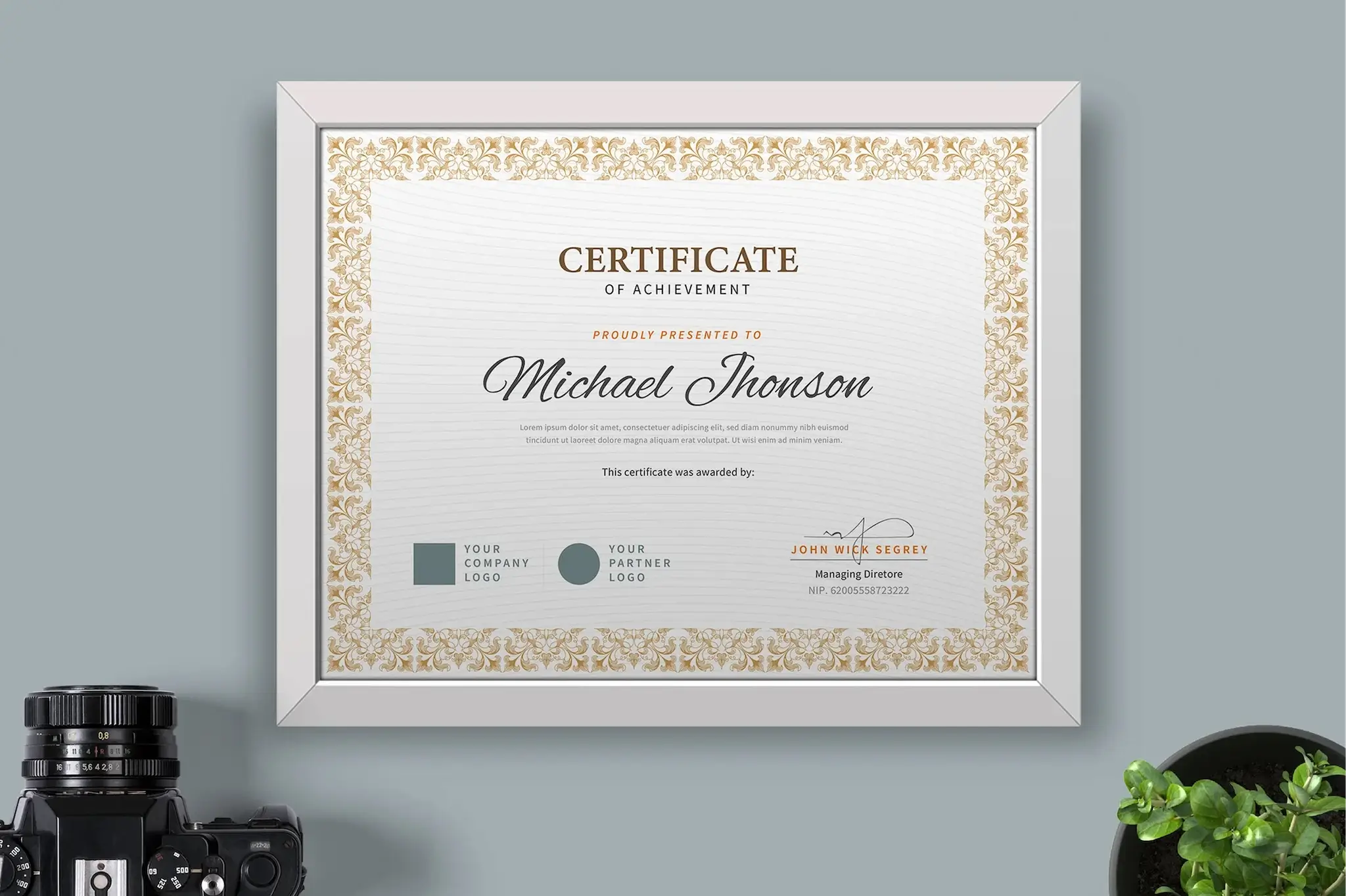 Certificate mockup 1, landscape orientation, US_Letter size