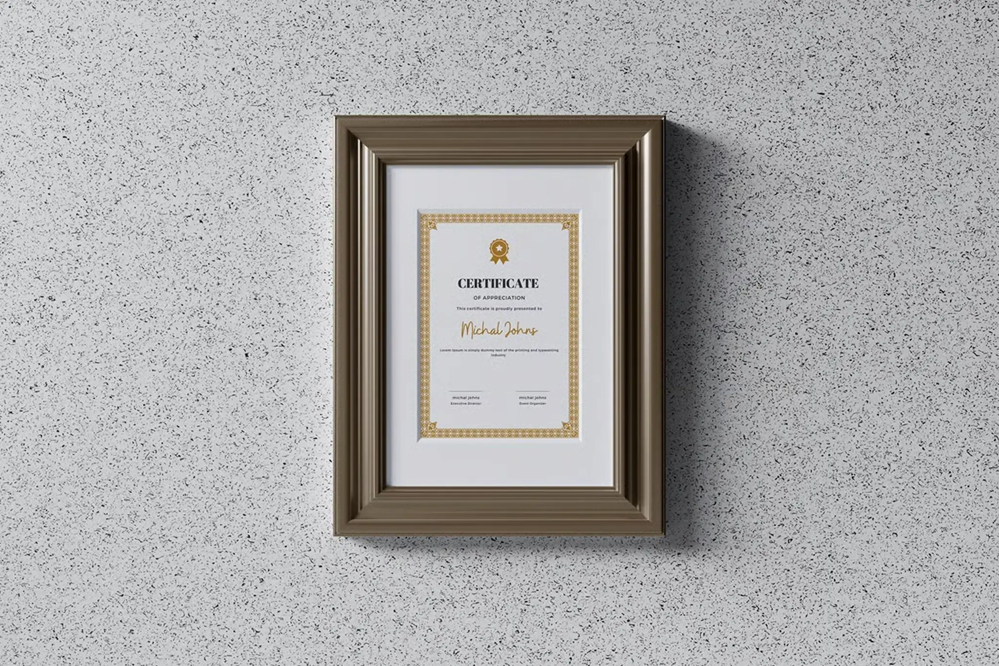 Certificate mockup 2, portrait orientation, A4 size
