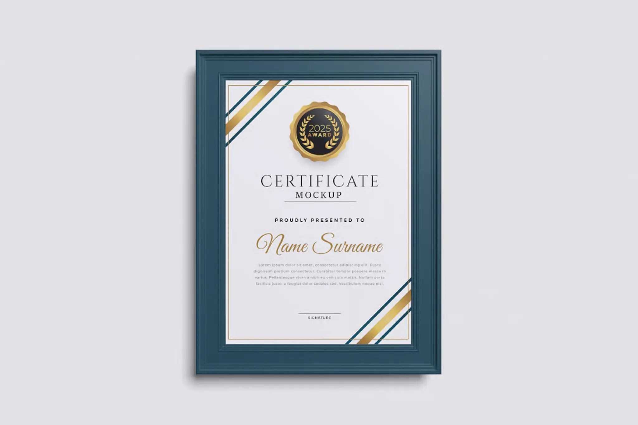 Certificate mockup 3, portrait orientation, A4 size